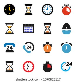 solid vector icon set - cook timer vector, alarm clock, schedule, sand, stopwatch, phone 24, hour