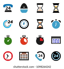 solid vector icon set - cook timer vector, alarm clock, schedule, sand, stopwatch, phone 24, hour