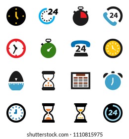 solid vector icon set - cook timer vector, alarm clock, schedule, sand, stopwatch, phone 24, hour