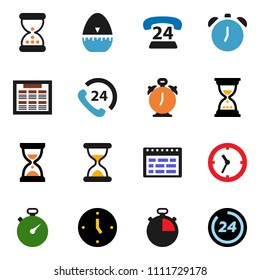 solid vector icon set - cook timer vector, alarm clock, schedule, sand, stopwatch, phone 24, hour