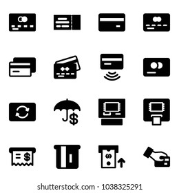 Solid vector icon set - credit card vector, ticket, tap pay, exchange, insurance, atm, receipt