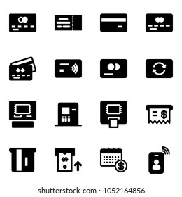 Solid vector icon set - credit card vector, ticket, tap pay, exchange, atm, receipt, calendar, identity
