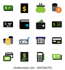solid vector icon set - credit card vector, wallet, coin stack, check, receipt, reader