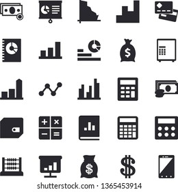 Solid vector icon set - crisis flat vector, chart, cash, credit card, dollar, purse, wealth, statistics, scatter, book balance accounting, calculator, statistic, abacus, safe fector, mobile
