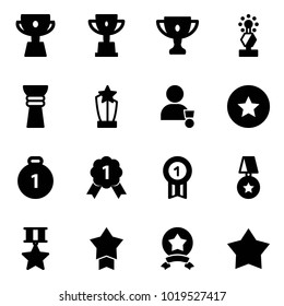 Solid vector icon set - cup vector, win, gold, award, winner, star medal