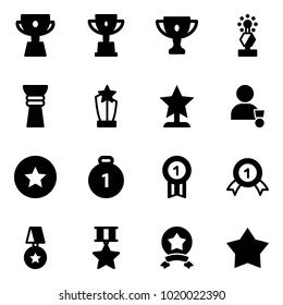 Solid vector icon set - cup vector, win, gold, award, winner, star medal