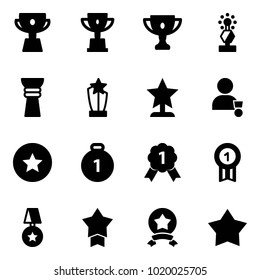 Solid vector icon set - cup vector, win, gold, award, winner, star medal