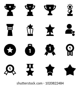 Solid vector icon set - cup vector, win, gold, award, winner, star medal