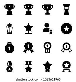Solid vector icon set - cup vector, win, gold, award, winner, star medal