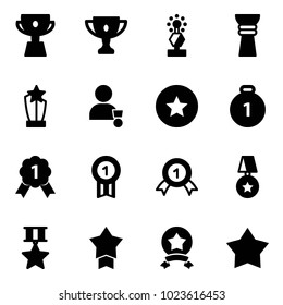 Solid vector icon set - cup vector, gold, award, winner, star medal