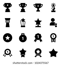 Solid vector icon set - cup vector, win, gold, award, winner, star medal