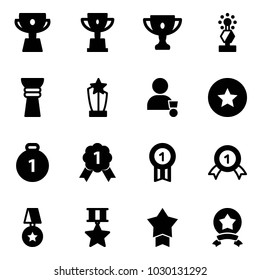 Solid vector icon set - cup vector, win, gold, award, winner, star medal