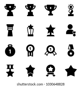 Solid vector icon set - cup vector, win, gold, award, winner, medal, star