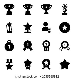 Solid vector icon set - cup vector, win, gold, award, winner, star medal