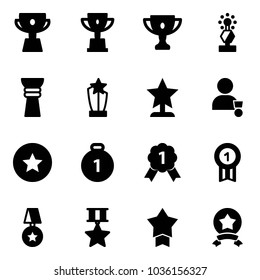 Solid vector icon set - cup vector, win, gold, award, winner, star medal