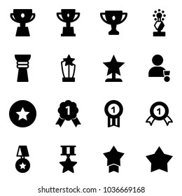Solid vector icon set - cup vector, win, gold, award, winner, star medal