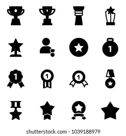 Solid vector icon set - cup vector, win, award, winner, star medal, gold