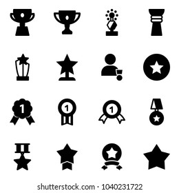Solid vector icon set - cup vector, gold, award, winner, star medal