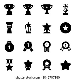 Solid vector icon set - cup vector, win, gold, award, star medal