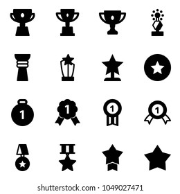 Solid vector icon set - cup vector, win, gold, award, star medal