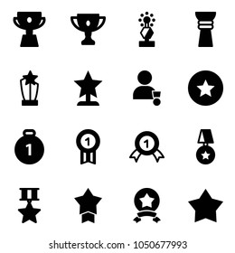 Solid vector icon set - cup vector, gold, award, winner, star medal