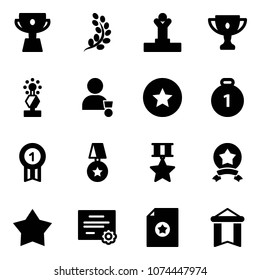 Solid vector icon set - cup vector, golden branch, winner, gold, award, star medal, certificate, pennant