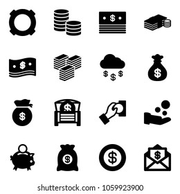 Solid vector icon set - currency vector, coin, dollar, cash, big, money rain, bag, chest, pay, piggy bank, mail