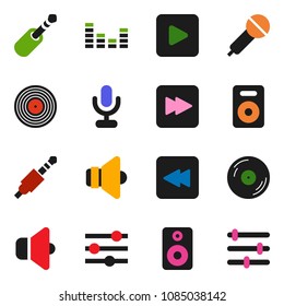 solid vector icon set - disk vector, microphone, speaker, equalizer, play button, forward, backward, jack