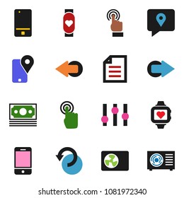 solid vector icon set - document vector, heart monitor, money, traking, settings, mobile phone, touchscreen, arrow, undo, ari condition