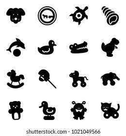 Solid vector icon set - dog vector, no cart horse road sign, sea turtle, shell, dolphin, duck toy, crocodile, dinosaur, rocking, stick, wheel, elephant, bear, monster, cat