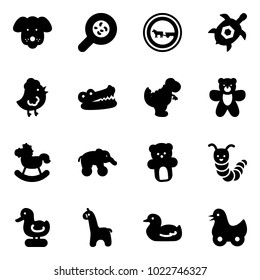 Solid vector icon set - dog vector, bacteria, no cart horse road sign, sea turtle, chicken toy, crocodile, dinosaur, bear, rocking, elephant wheel, caterpillar, duck, giraffe