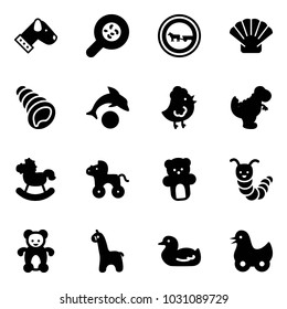 Solid vector icon set - dog vector, bacteria, no cart horse road sign, shell, dolphin, chicken toy, dinosaur, rocking, wheel, bear, caterpillar, giraffe, duck