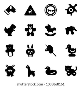 Solid vector icon set - dog vector, wild animals road sign, no cart horse, sea turtle, dinosaur toy, bear, rocking, elephant wheel, rabbit, unicorn stick, duck, monster, giraffe, cat