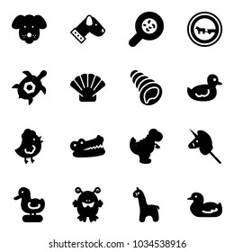 Solid vector icon set - dog vector, bacteria, no cart horse road sign, sea turtle, shell, duck toy, chicken, crocodile, dinosaur, unicorn stick, monster, giraffe
