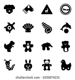 Solid vector icon set - dog vector, wild animals road sign, no cart horse, sea turtle, shell, dolphin, dinosaur toy, bear, elephant wheel, caterpillar, rabbit, duck