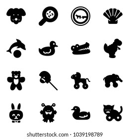 Solid vector icon set - dog vector, bacteria, no cart horse road sign, shell, dolphin, duck toy, crocodile, dinosaur, bear, stick, wheel, elephant, rabbit, monster, cat