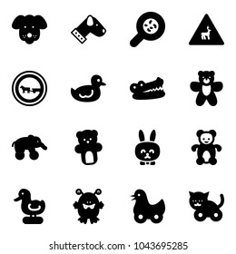 Solid vector icon set - dog vector, bacteria, wild animals road sign, no cart horse, duck toy, crocodile, bear, elephant wheel, rabbit, monster, cat
