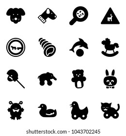 Solid vector icon set - dog vector, bacteria, wild animals road sign, no cart horse, shell, dolphin, rocking, stick toy, elephant wheel, bear, rabbit, monster, duck, cat