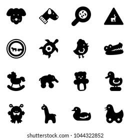 Solid vector icon set - dog vector, bacteria, wild animals road sign, no cart horse, sea turtle, chicken toy, crocodile, rocking, elephant wheel, bear, duck, monster, giraffe
