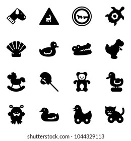 Solid vector icon set - dog vector, wild animals road sign, no cart horse, sea turtle, shell, duck toy, crocodile, dinosaur, rocking, stick, bear, monster, cat
