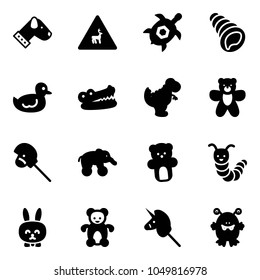 Solid vector icon set - dog vector, wild animals road sign, sea turtle, shell, duck toy, crocodile, dinosaur, bear, horse stick, elephant wheel, caterpillar, rabbit, unicorn, monster