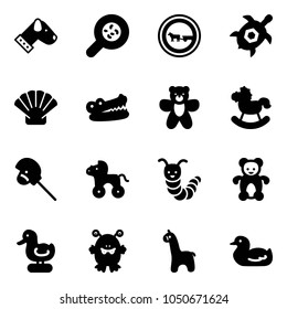 Solid vector icon set - dog vector, bacteria, no cart horse road sign, sea turtle, shell, crocodile, bear toy, rocking, stick, wheel, caterpillar, duck, monster, giraffe