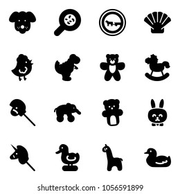 Solid vector icon set - dog vector, bacteria, no cart horse road sign, shell, chicken toy, dinosaur, bear, rocking, stick, elephant wheel, rabbit, unicorn, duck, giraffe