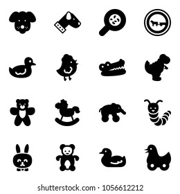 Solid vector icon set - dog vector, bacteria, no cart horse road sign, duck toy, chicken, crocodile, dinosaur, bear, rocking, elephant wheel, caterpillar, rabbit