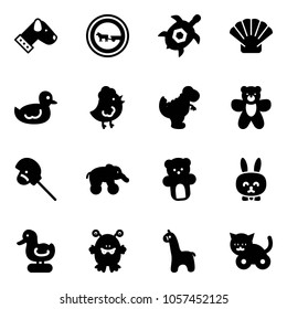 Solid vector icon set - dog vector, no cart horse road sign, sea turtle, shell, duck toy, chicken, dinosaur, bear, stick, elephant wheel, rabbit, monster, giraffe, cat