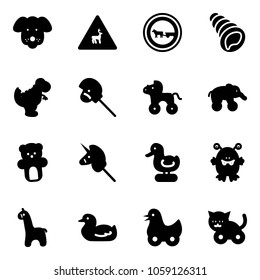 Solid vector icon set - dog vector, wild animals road sign, no cart horse, shell, dinosaur toy, stick, wheel, elephant, bear, unicorn, duck, monster, giraffe, cat