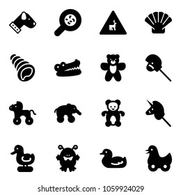 Solid vector icon set - dog vector, bacteria, wild animals road sign, shell, crocodile, bear toy, horse stick, wheel, elephant, unicorn, duck, monster