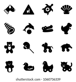 Solid vector icon set - dog vector, wild animals road sign, sea turtle, shell, dolphin, crocodile, dinosaur toy, bear, horse stick, wheel, elephant, duck, cat