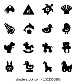 Solid vector icon set - dog vector, wild animals road sign, sea turtle, shell, dolphin, duck toy, chicken, dinosaur, rocking horse, wheel, bear, rabbit, giraffe