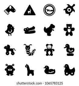 Solid vector icon set - dog vector, wild animals road sign, no cart horse, sea turtle, chicken toy, crocodile, dinosaur, bear, wheel, caterpillar, duck, monster, giraffe